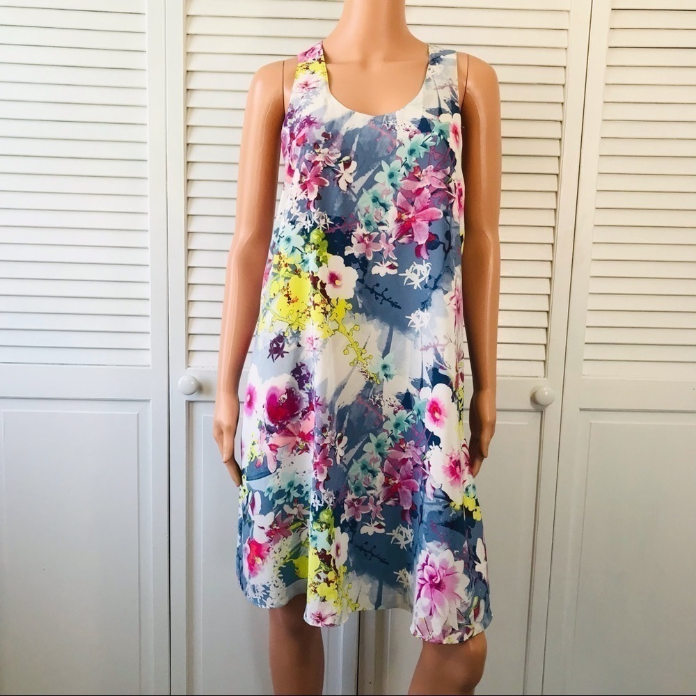 CYNTHIA ROWLEY Tropical Floral Silk Shift Dress Size 8